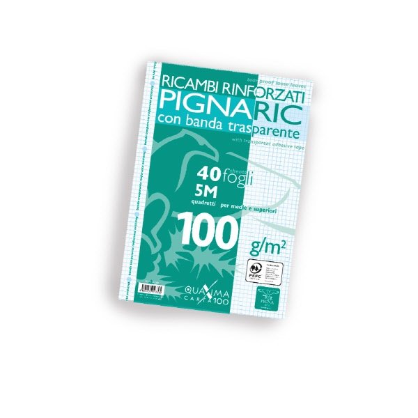 Ricambi rinforzati PignaRic  - Rigatura 5M - Quadretto elementari e medie - 40 fogli - 100 g