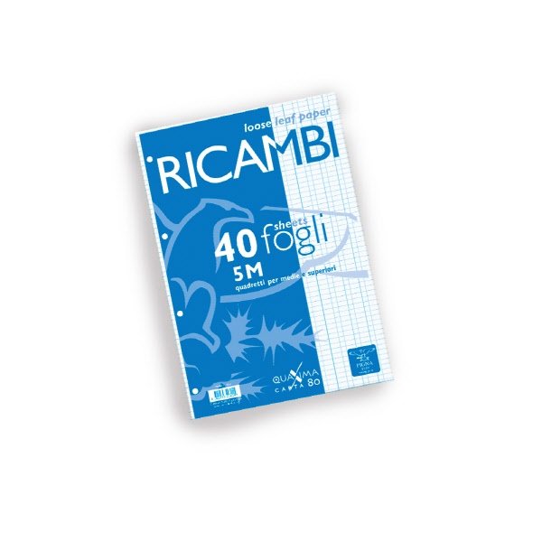 Ricambi Bianchi Quaxima A4 40 Ff. - Rigatura Q - Quadretto elementari - Peso g/mq 80 - Foratura 4 fori