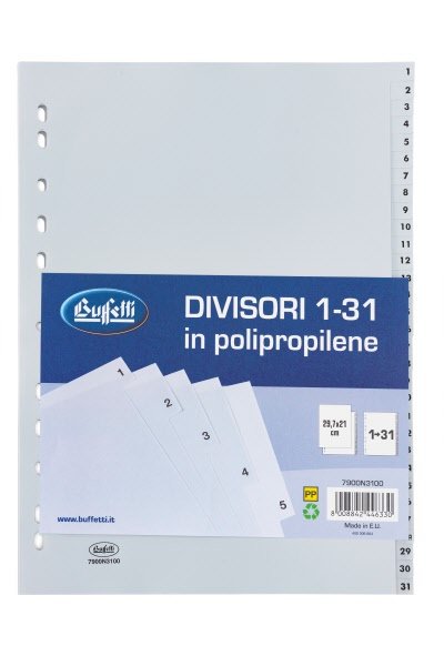 Divisori - Polipropilene - 1/31 tasti numerici - A4 - grigio