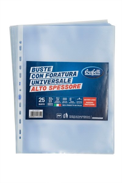 Buste a foratura universale - Polipropilene goffrato - 32x23 cm - alto spessore - conf. 25 pz.