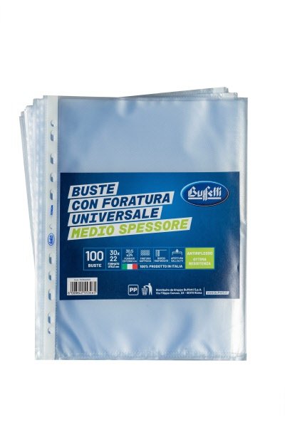 Buste a foratura universale - Polipropilene goffrato - 30x22 cm - medio spessore - conf. 100 pz.