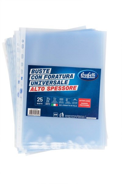 Buste a foratura universale - Polipropilene goffrato - 31x22 cm - alto spessore - conf. 25 pz.