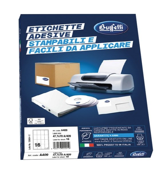 Etichette multifunzione -  conf. 100 fogli - diam. 60 mm - angoli vivi con margine - n. etichette per foglio  12
