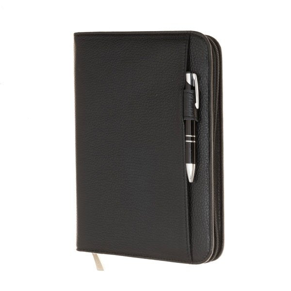 Agenda giornaliera in pelle - interno  mobile -  2026 - 17,2x24 cm - zip di chiusura - nero