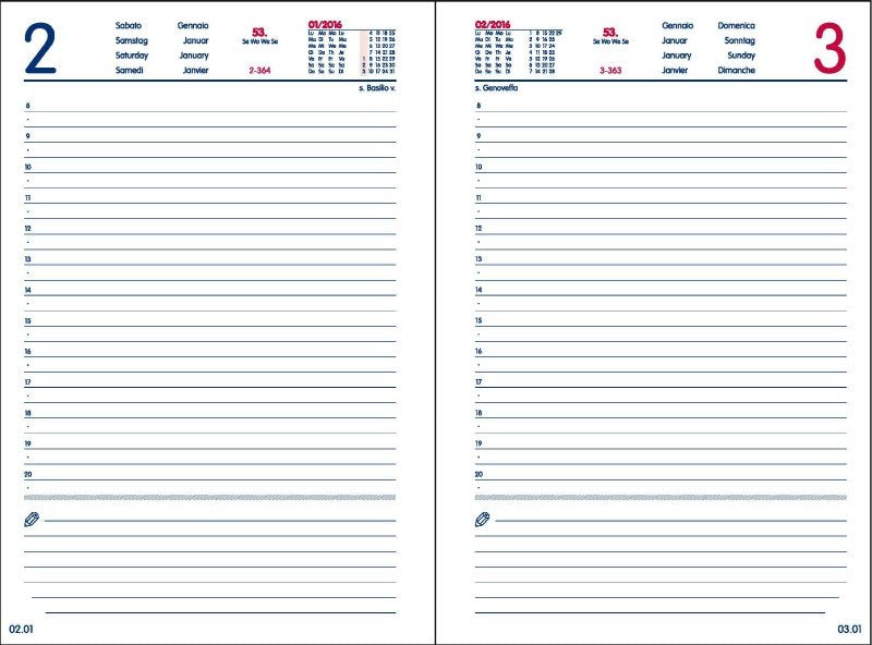 Agenda giornaliera 12 mesi - 2027 - 14,2x21 cm - copertina sintetico - interno fisso - nero