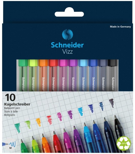 Conf. 10 Penne a sfera con inchiostro gel colorato - colori assortiti