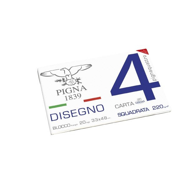 Blocco da Disegno con 4 angoli PignaQuattro - carta liscia riquadrata - 33x48cm