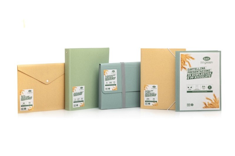 Buste con bottone I love green - bioplastica e pp riciclato  - 29,7x21 cm - avana