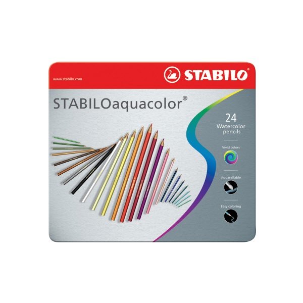Matite colorate Aquacolor Stabilo - Scatola in metallo da 12 - 2,8 mm - da 6 anni - 1624