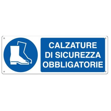 Cartello in alluminio Calzatura di sicurezza obbligatoria - F.to: 35x12,5 cm