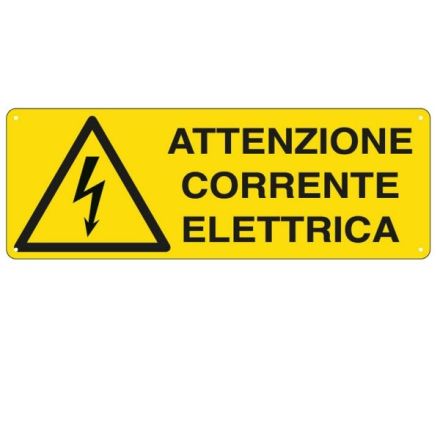 Cartello in alluminio Attenzione corrente elettrica - F.to: 35x12,5 cm
