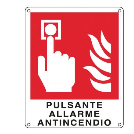 Cartello in alluminio Pulsante allarme antincendio - F.to: 14x14,5 cm