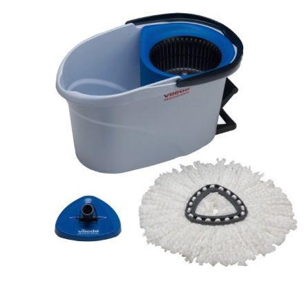 Kit composto da secchio con strizzatore rotante + telaio + mop microfibra