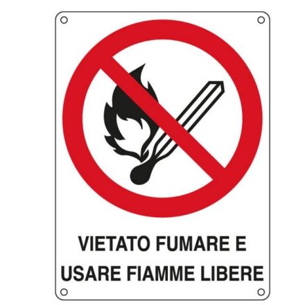 Cartello in alluminio Vietato fumare e usare fiamme libere - F.to: 16,6x23,3 cm