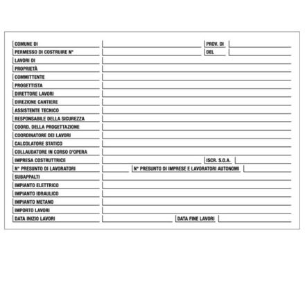 Cartello in in polionda Cantiere specifiche dei lavori - F.to: 100x67 cm