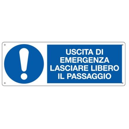 Cartello in alluminio Uscita di emergenza lasciare libero il passaggio - F.to: 35x12,5 cm