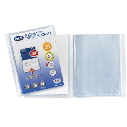 Portalistini personalizzabile - 20 buste - 30x22 cm - bianco trasparente