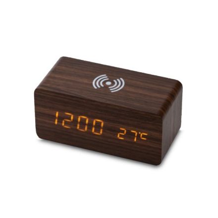 Sveglia led sound control 15X7X7 Cm + caricatore wireless - marrone