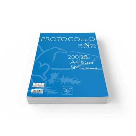 Fogli protocollo Pigna - Rigatura 5M - Quadretto da 5mm - 200 fogli - 80 g