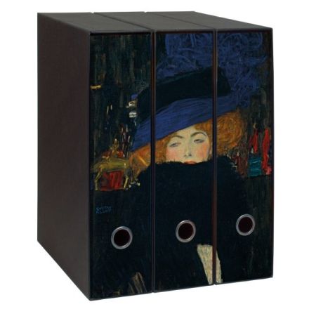 Set 3 raccoglitori Image - Formato Protocollo - Dorso 8 cm - Gustav Klimt - Signora con cappello e boa di piume