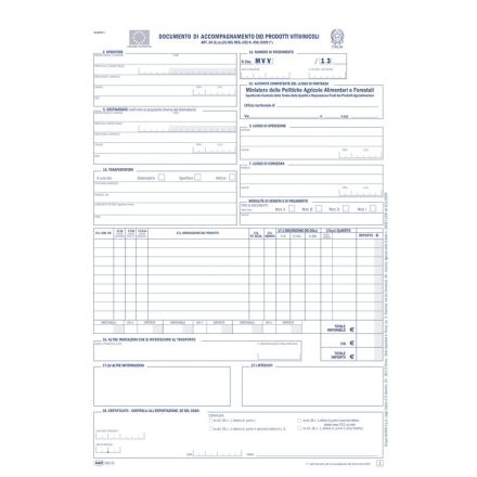 Documento di accompagnamento prodotti vitivinicoli con istruzioni, serie MVV