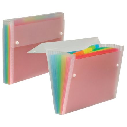 Classificatore a soffietto - polipropilene - 12 scomparti - 21x29,7 cm - chiusura con bottone - bianco