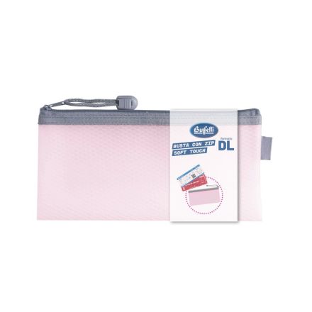 Busta con zip soft touch DL - lettera - 11X22,5 cm - rosa