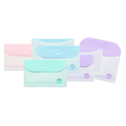 Buste con bottone Pasteldots - pp liscio bicolore - formato DL/lettera - 4 colori assortiti