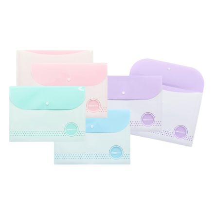 Buste con bottone Pasteldots - pp liscio bicolore - formato A4 - 4 colori assortiti