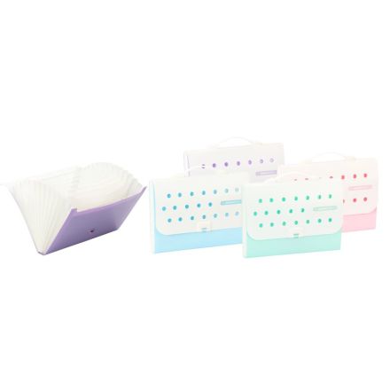 Classificatore a soffietto Pastel Dots - Polipropilene - 13 scomparti - 21x29,7 cm - colori assortiti