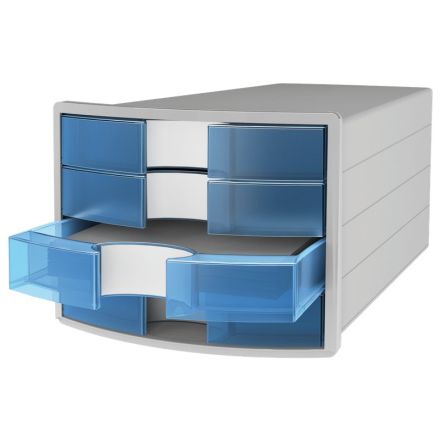 Cassettiera a 4 cassetti - grigio/cassetti blu trasparente