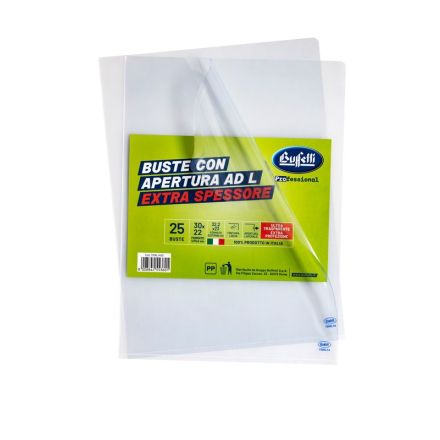 Buste a L - Polipropilene - 30x22 cm - lisce - extra spessore - conf. 25 pz.