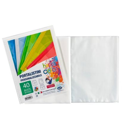 Portalistini personalizzabile Happy Color - polipropilene - 40 buste - bianco