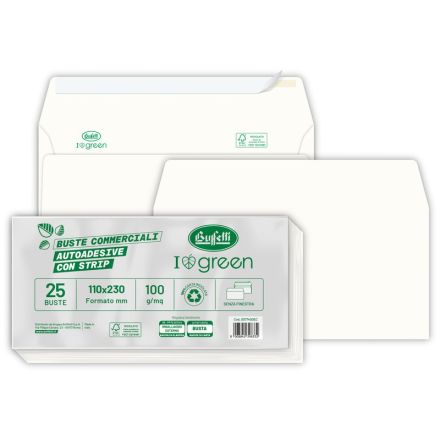 Buste commerciali senza finestra - Chiusura adesiva con strip - 11x23 cm 100 g - conf. 25 pz.