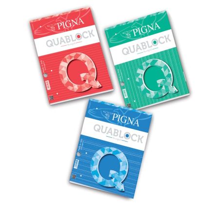 Blocchi collati Quablock - Rigatura 5M - Quadretto elementari e medie - 50 fogli - A4 - 4 fori - 80 g