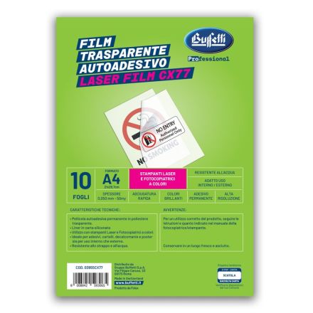 Film Premium - Pellicola trasparente adesiva (vetrofanie) - Formato A4 - Laser - conf. 10 fg
