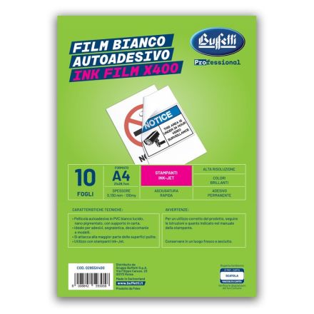 Film Premium - Pellicola bianca adesiva (segnaletica) - Formato A4 - Ink-Jet - conf. 10 fg