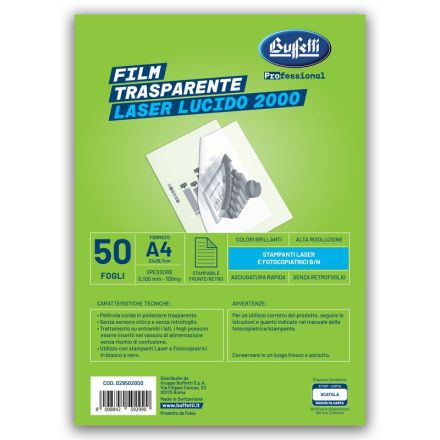 Film Premium - Lucidi c/sensore ottico e s/retrofoglio - Formato A4 - Laser e copiatrici b/n