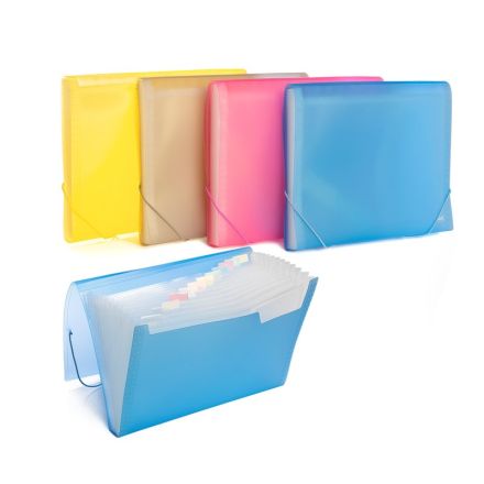 Classificatore a soffietto - polipropilene - 12 scomparti - 21x29,7 cm - chiusura con elastico - colori assortiti