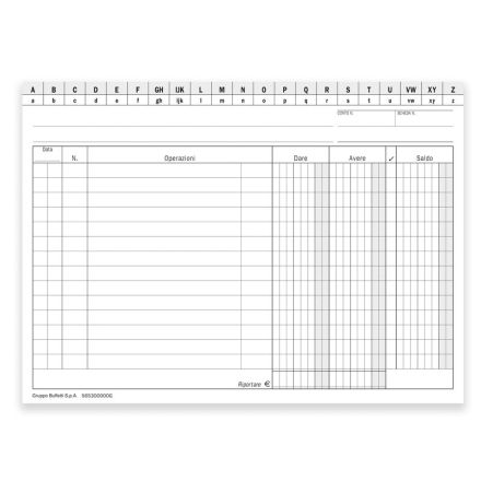 Scheda Dare/Avere/Saldo - con naselli A/Z - Scheda bianca da 200 gr. - 14,8x21 cm