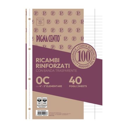 Confezione da 40 fogli PIGNACENTO rinforzati - 0C - Righe con margine