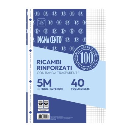 Confezione da 40 fogli PIGNACENTO rinforzati - 5M - Quadretto da 5mm