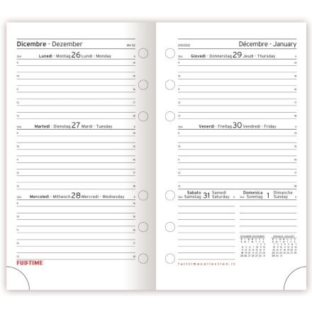 Refill organizer - Calendario settimanale - 2026 - carta bianca - formato mini - 7x11 cm