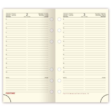 Refill organizer - Calendario giornaliero - 2026 - carta avorio - formato grande multiforo 14x21,5 cm