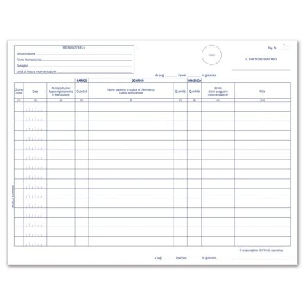 Registro Carico/Scarico stupefacenti per unità operative - 100 pagine prenumerate - 24x31,5 cm