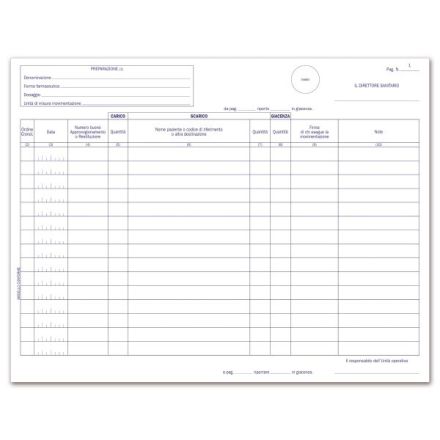 Registro Carico/Scarico stupefacenti per unità operative - 100 pagine prenumerate - 24x31,5 cm