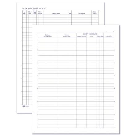 Registro Protocollo persone alloggiate (dati anagrafici clienti, estremi documento, data di arrivo/partenza) - 49 pagine prenumerate - 31x24,5 cm