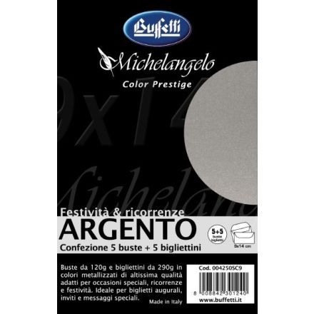 Michelangelo Color Prestige - cartoncini e buste metallizzate - 9x14 cm - argento