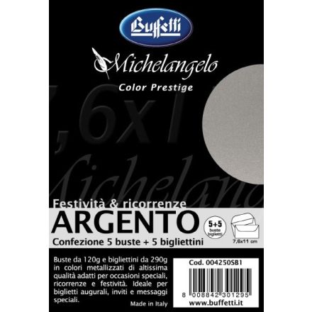 Michelangelo Color Prestige - cartoncini e buste metallizzate - 7x11 cm - argento