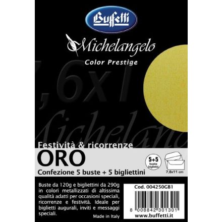 Michelangelo Color Prestige - cartoncini e buste metallizzate - 7x11 cm - oro
